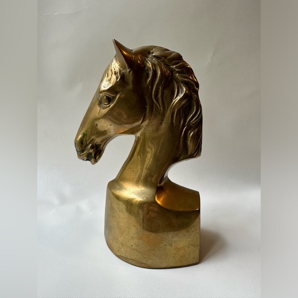 Heavy Solid Brass Horse Head Statue Figurine Bookend Approx 5” Wide 7.5” Tall - Picture 3 of 6